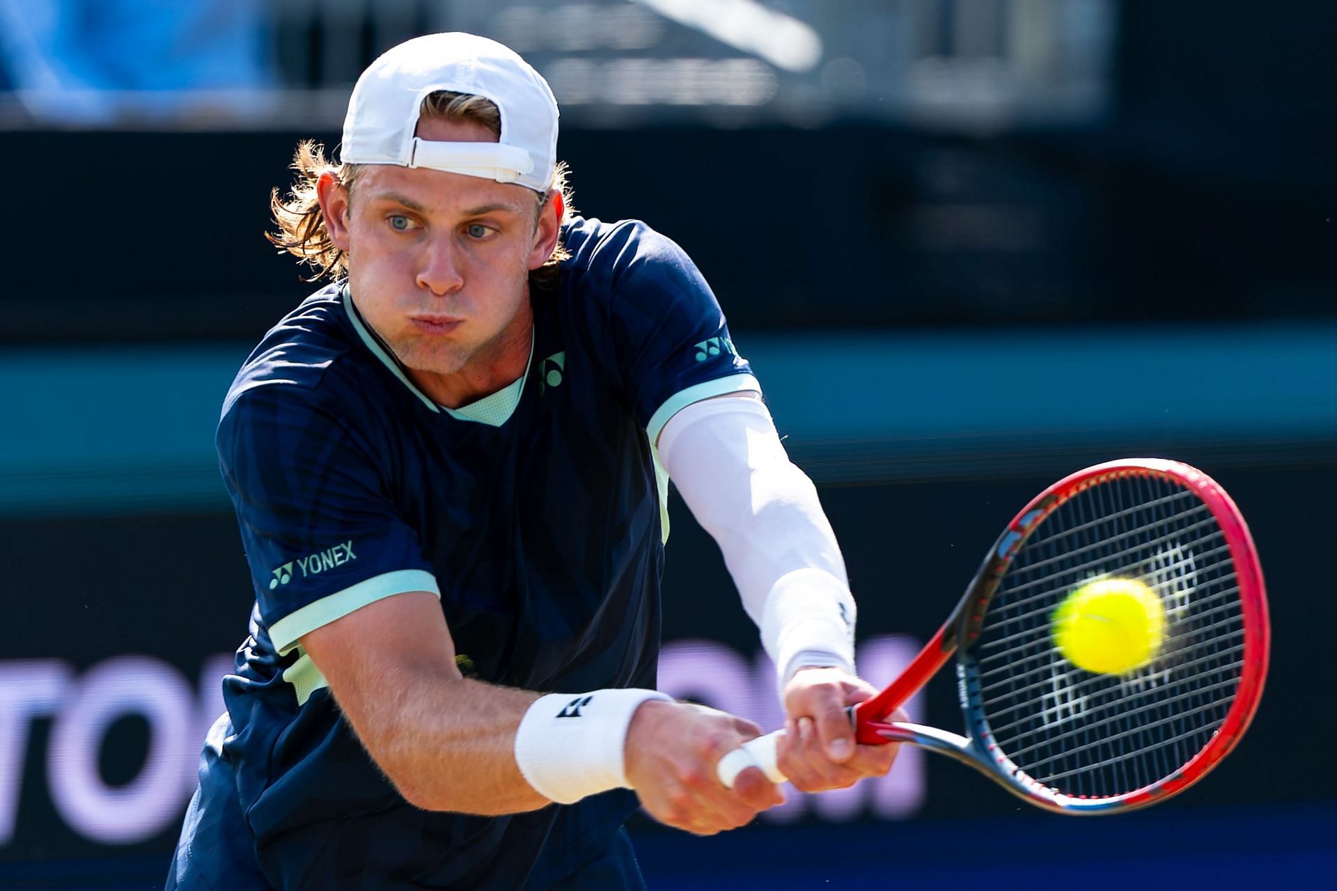 Belgian Bergs hits a backhand at the Libema Open 2025 | Image Source: Getty
